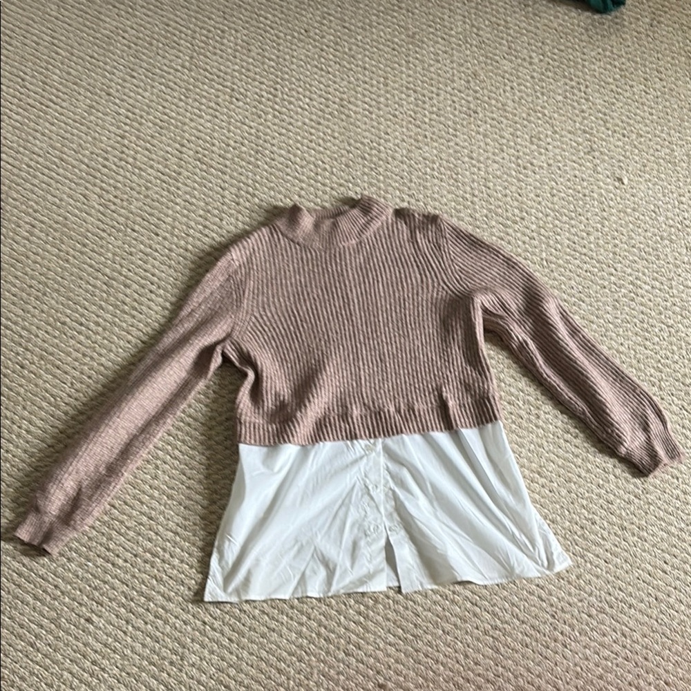 H by Halston Pink and White Cowl Neck Sweater